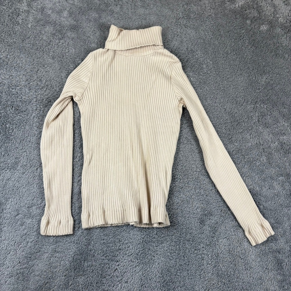 Zara Girls Ribbed Turtleneck Sweater Beige Cream Long Sleeve Size 8-9 130cm